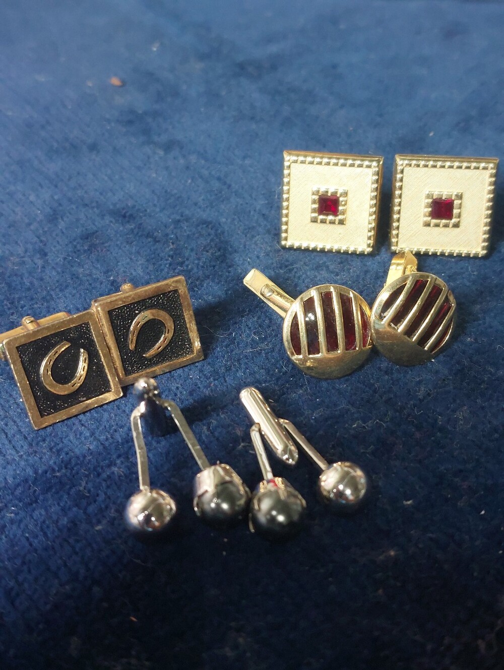 Vintage Swank Cufflinks Lot (4 Pairs) Mid-Century Gold Silver Tone Gemstone